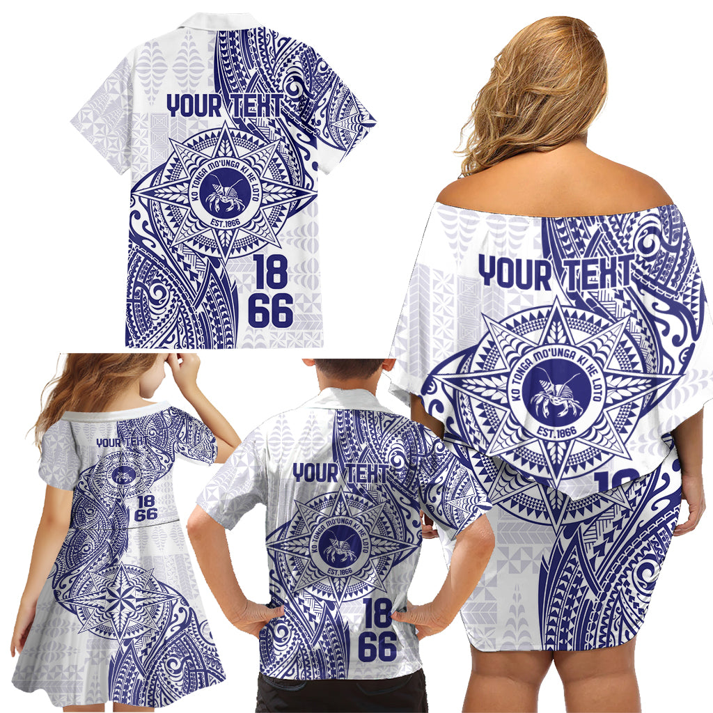 Personalised Tonga Tupou College Tolo Family Matching Off Shoulder Short Dress and Hawaiian Shirt Since 1866 Special Kupesi Pattern LT9 - Polynesian Pride