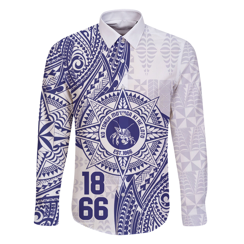 Personalised Tonga Tupou College Tolo Family Matching Off Shoulder Short Dress and Hawaiian Shirt Since 1866 Special Kupesi Pattern LT9 Dad's Shirt - Long Sleeve White - Polynesian Pride