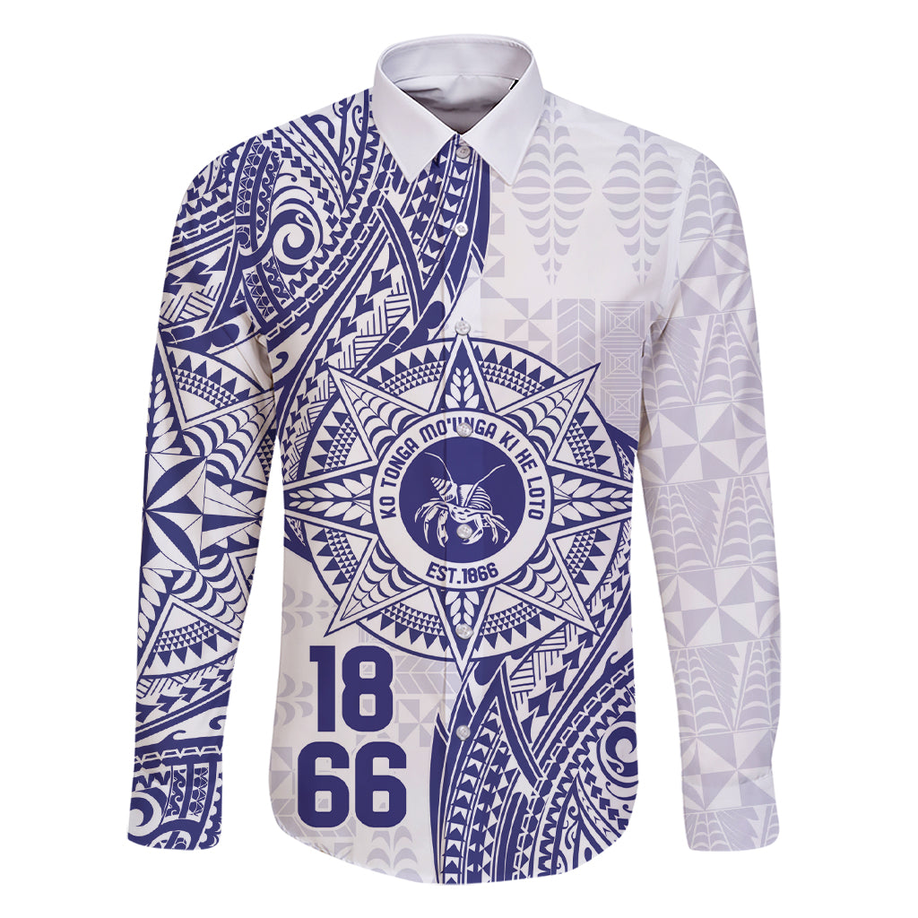 Personalised Tonga Tupou College Tolo Family Matching Short Sleeve Bodycon Dress and Hawaiian Shirt Since 1866 Special Kupesi Pattern LT9 Dad's Shirt - Long Sleeve White - Polynesian Pride