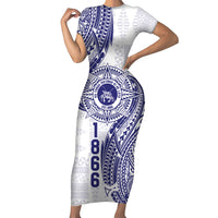 Personalised Tonga Tupou College Tolo Family Matching Short Sleeve Bodycon Dress and Hawaiian Shirt Since 1866 Special Kupesi Pattern LT9 Mom's Dress White - Polynesian Pride