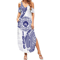 Personalised Tonga Tupou College Tolo Family Matching Summer Maxi Dress and Hawaiian Shirt Since 1866 Special Kupesi Pattern LT9 Mom's Dress White - Polynesian Pride