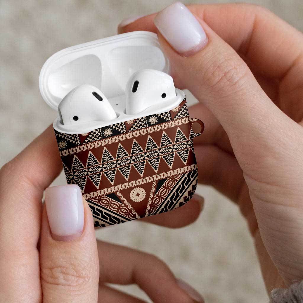 Vintage Bula Fiji AirPods Case Brown Tapa Masi Motif LT9 - Polynesian Pride