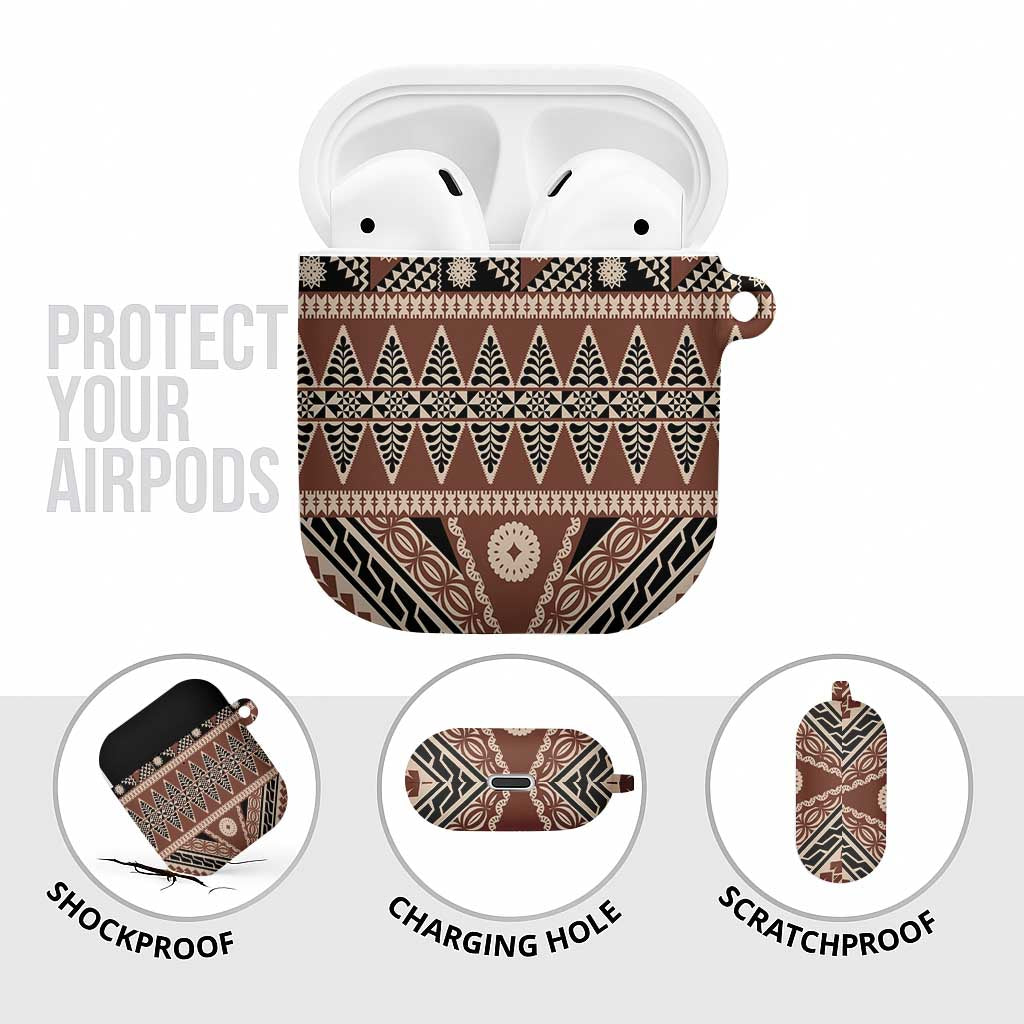 Vintage Bula Fiji AirPods Case Brown Tapa Masi Motif LT9 - Polynesian Pride