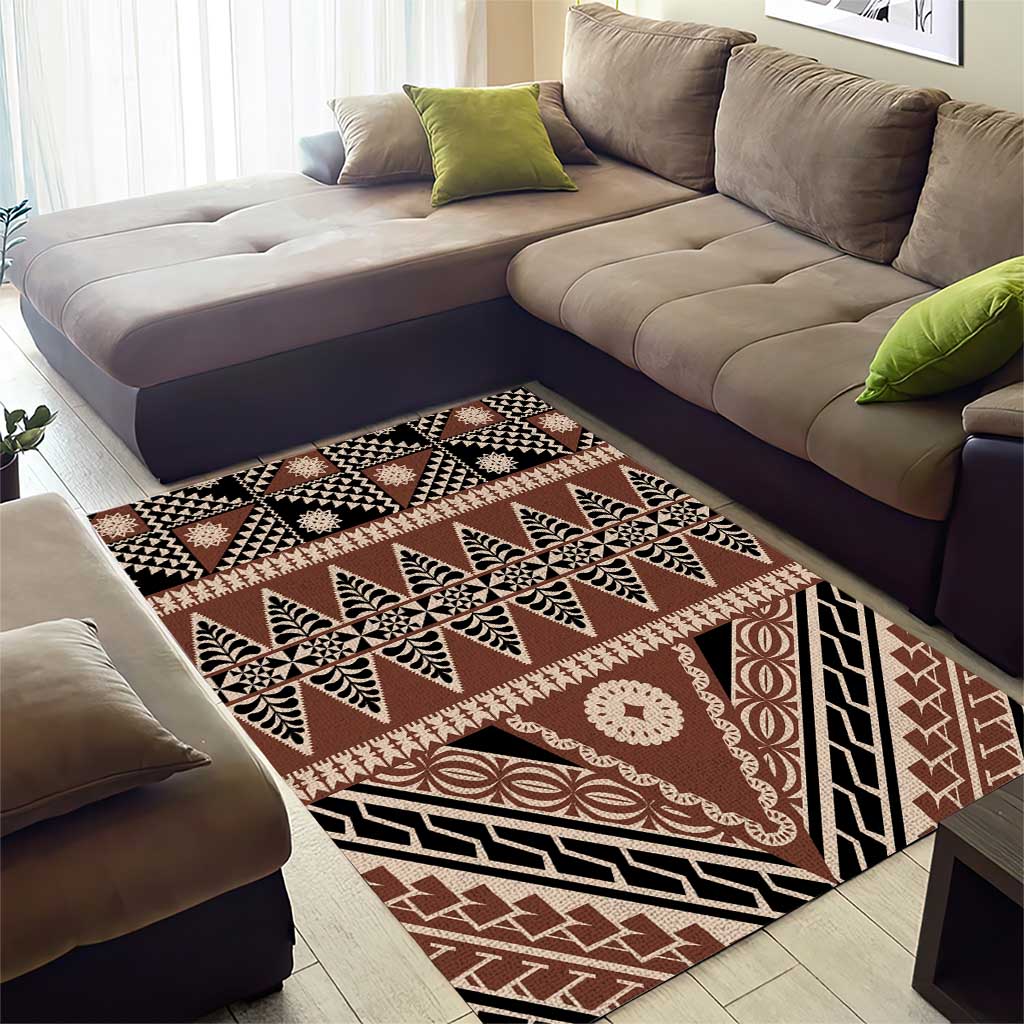 Vintage Bula Fiji Area Rug Brown Tapa Masi Motif