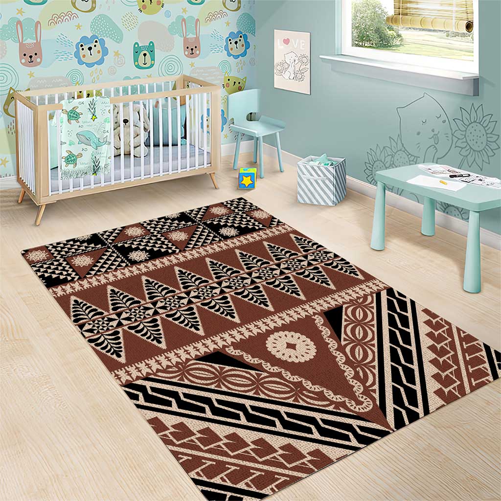 Vintage Bula Fiji Area Rug Brown Tapa Masi Motif