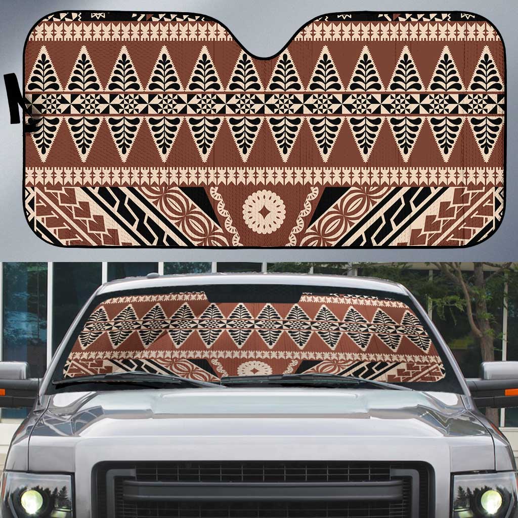 Vintage Bula Fiji Auto Sun Shade Brown Tapa Masi Motif - Polynesian Pride