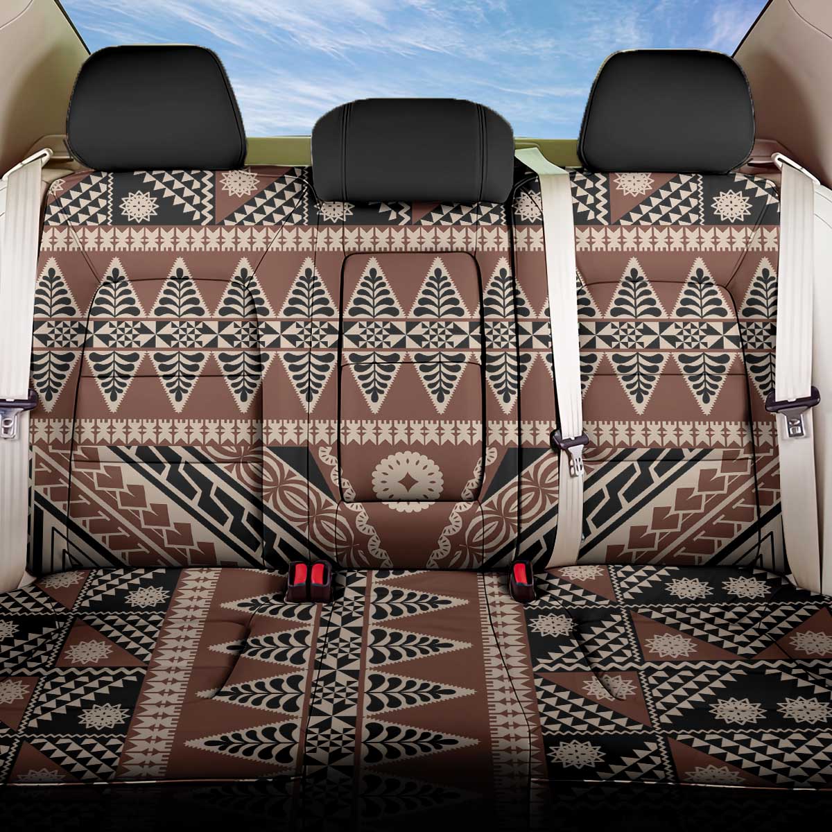 Vintage Bula Fiji Back Car Seat Cover Brown Tapa Masi Motif
