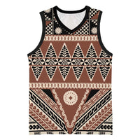 Vintage Bula Fiji Basketball Jersey Brown Tapa Masi Motif - Polynesian Pride