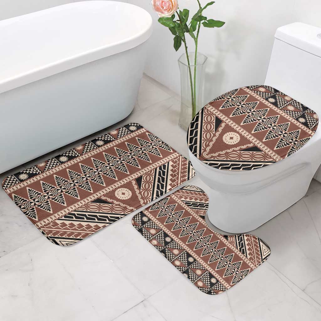 Vintage Bula Fiji Bathroom Set Brown Tapa Masi Motif - Polynesian Pride