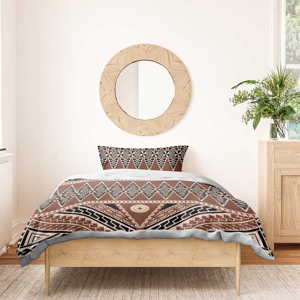 Vintage Bula Fiji Bedding Set Brown Tapa Masi Motif