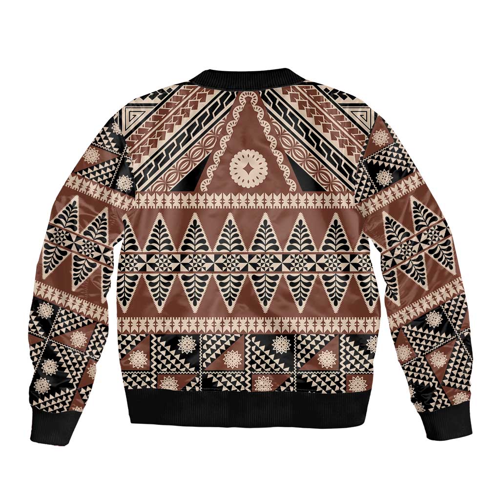 Vintage Bula Fiji Bomber Jacket Brown Tapa Masi Motif