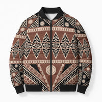 Vintage Bula Fiji Bomber Puffer Jacket Brown Tapa Masi Motif - Polynesian Pride