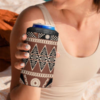 Vintage Bula Fiji 4 in 1 Can Cooler Tumbler Brown Tapa Masi Motif
