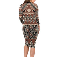 Vintage Bula Fiji Family Matching Long Sleeve Bodycon Dress and Hawaiian Shirt Brown Tapa Masi Motif LT9 - Polynesian Pride