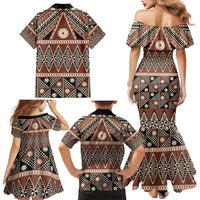 Vintage Bula Fiji Family Matching Mermaid Dress and Hawaiian Shirt Brown Tapa Masi Motif LT9 - Polynesian Pride