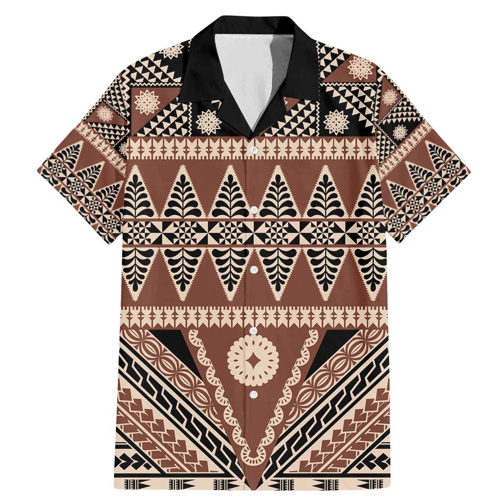 Vintage Bula Fiji Family Matching Mermaid Dress and Hawaiian Shirt Brown Tapa Masi Motif LT9 Dad's Shirt - Short Sleeve Brown - Polynesian Pride