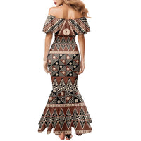 Vintage Bula Fiji Family Matching Mermaid Dress and Hawaiian Shirt Brown Tapa Masi Motif LT9 - Polynesian Pride