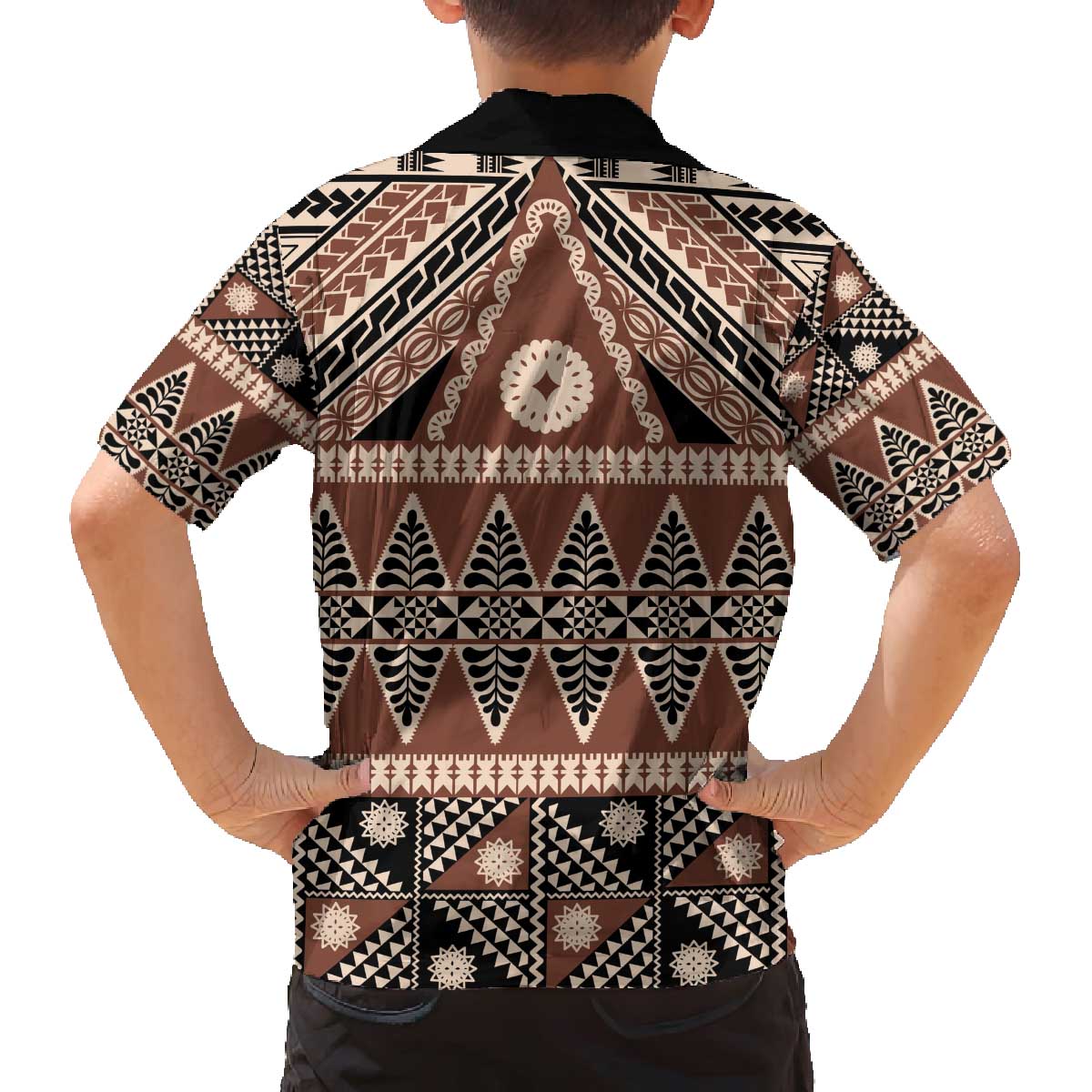 Vintage Bula Fiji Family Matching Off The Shoulder Long Sleeve Dress and Hawaiian Shirt Brown Tapa Masi Motif LT9 - Polynesian Pride
