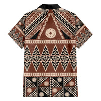 Vintage Bula Fiji Family Matching Off The Shoulder Long Sleeve Dress and Hawaiian Shirt Brown Tapa Masi Motif LT9 - Polynesian Pride