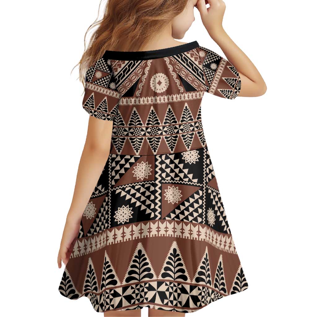 Vintage Bula Fiji Family Matching Off Shoulder Short Dress and Hawaiian Shirt Brown Tapa Masi Motif LT9 - Polynesian Pride
