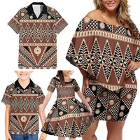Vintage Bula Fiji Family Matching Off Shoulder Short Dress and Hawaiian Shirt Brown Tapa Masi Motif LT9 - Polynesian Pride