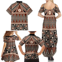Vintage Bula Fiji Family Matching Summer Maxi Dress and Hawaiian Shirt Brown Tapa Masi Motif LT9 - Polynesian Pride