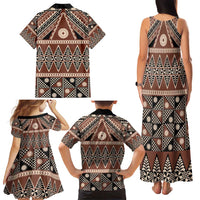 Vintage Bula Fiji Family Matching Tank Maxi Dress and Hawaiian Shirt Brown Tapa Masi Motif LT9 - Polynesian Pride