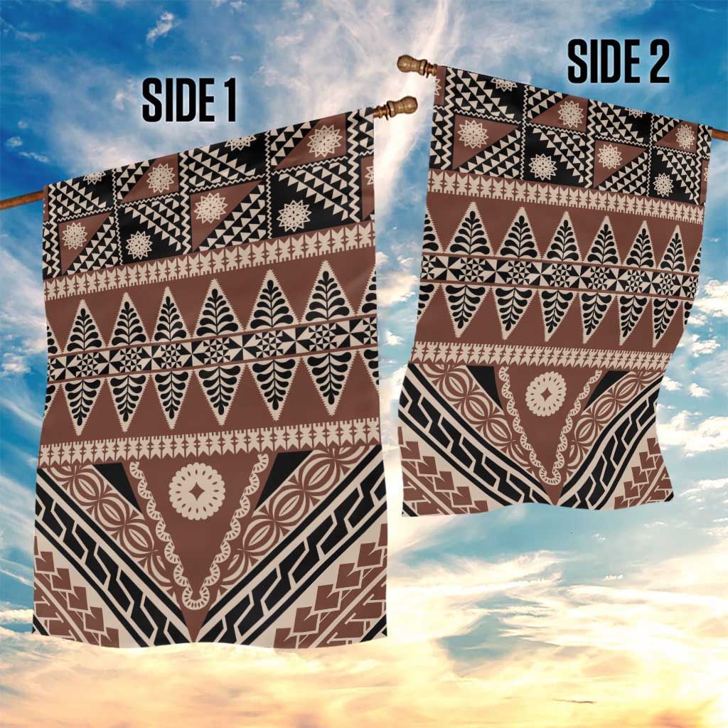 Vintage Bula Fiji Garden Flag Brown Tapa Masi Motif