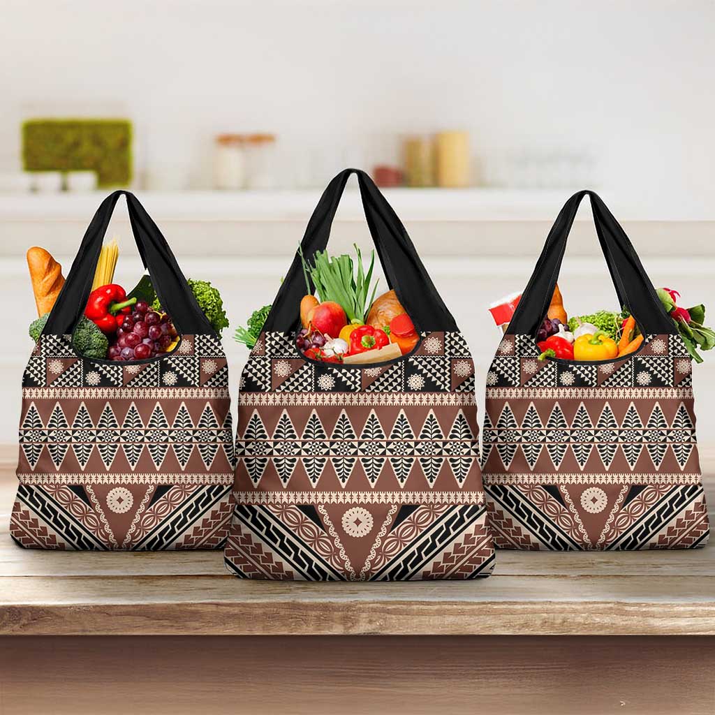 Vintage Bula Fiji Grocery Bag Brown Tapa Masi Motif