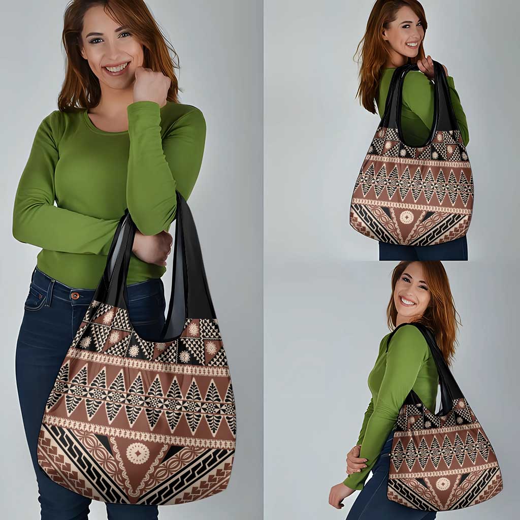 Vintage Bula Fiji Grocery Bag Brown Tapa Masi Motif
