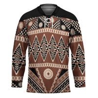 Vintage Bula Fiji Hockey Jersey Brown Tapa Masi Motif - Polynesian Pride