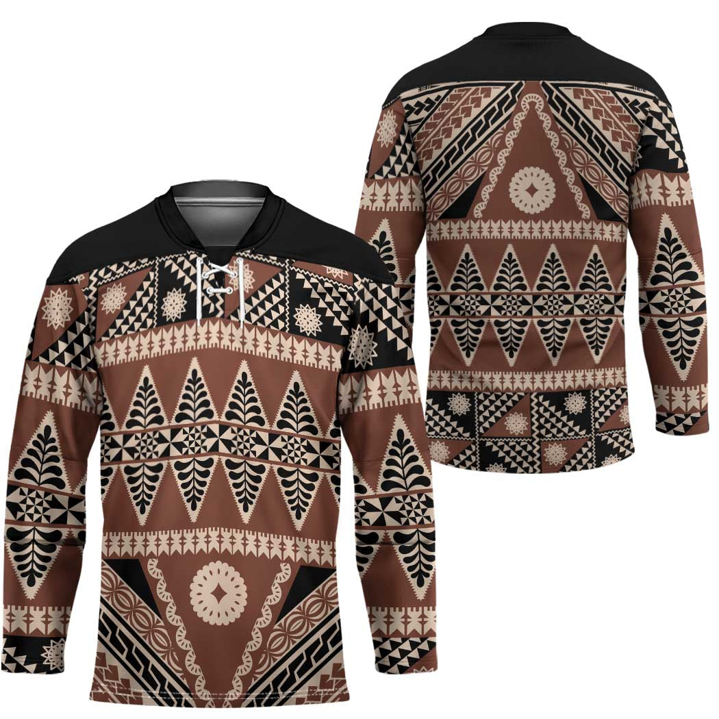 Vintage Bula Fiji Hockey Jersey Brown Tapa Masi Motif - Polynesian Pride