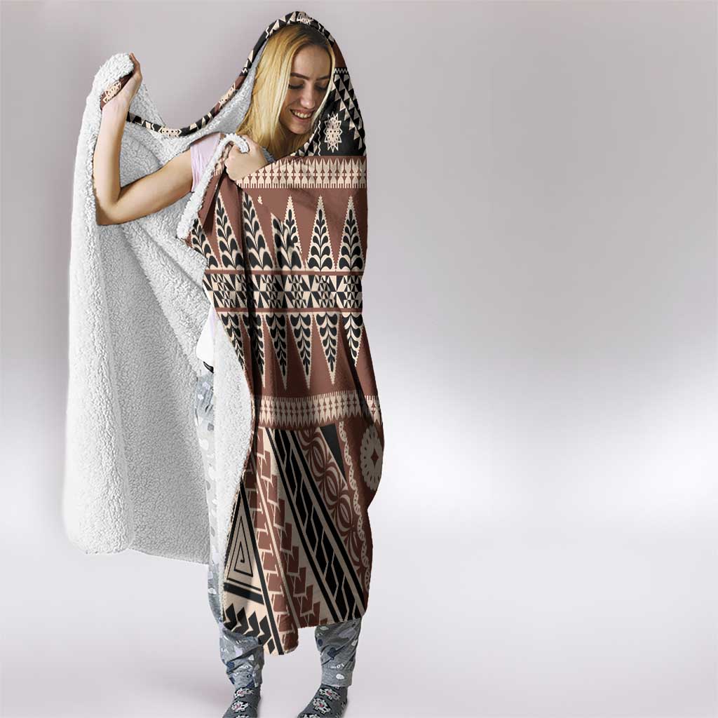 Vintage Bula Fiji Hooded Blanket Brown Tapa Masi Motif