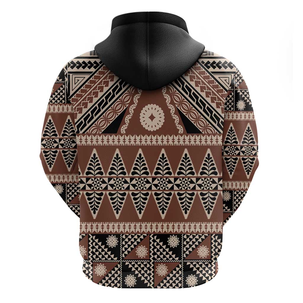Vintage Bula Fiji Hoodie Brown Tapa Masi Motif