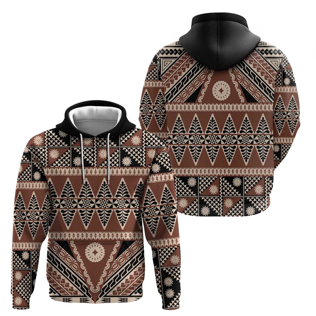Vintage Bula Fiji Hoodie Brown Tapa Masi Motif