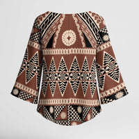 Vintage Bula Fiji Kimono Sleeve Blouse Brown Tapa Masi Motif - Polynesian Pride