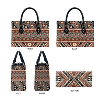 Vintage Bula Fiji Leather Bag Brown Tapa Masi Motif - Polynesian Pride