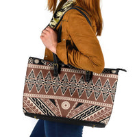 Vintage Bula Fiji Leather Tote Bag Brown Tapa Masi Motif