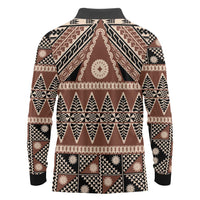 Vintage Bula Fiji Long Sleeve Polo Shirt Brown Tapa Masi Motif