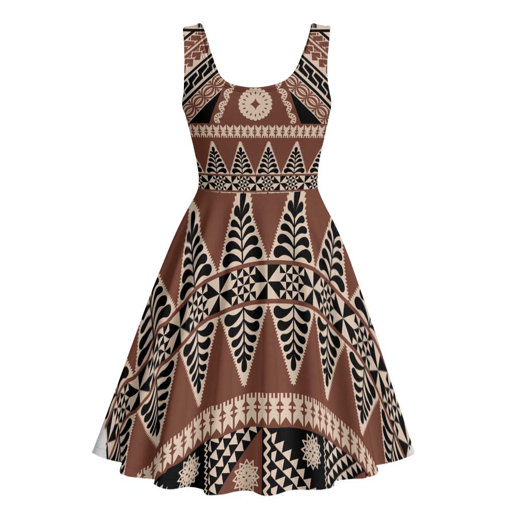 Vintage Bula Fiji Midi Dress Brown Tapa Masi Motif - Polynesian Pride