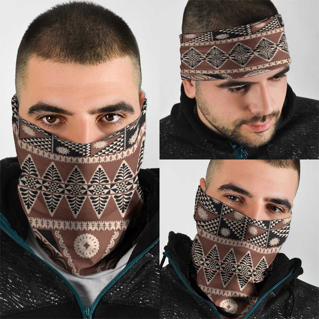 Vintage Bula Fiji Neck Gaiter Brown Tapa Masi Motif - Polynesian Pride