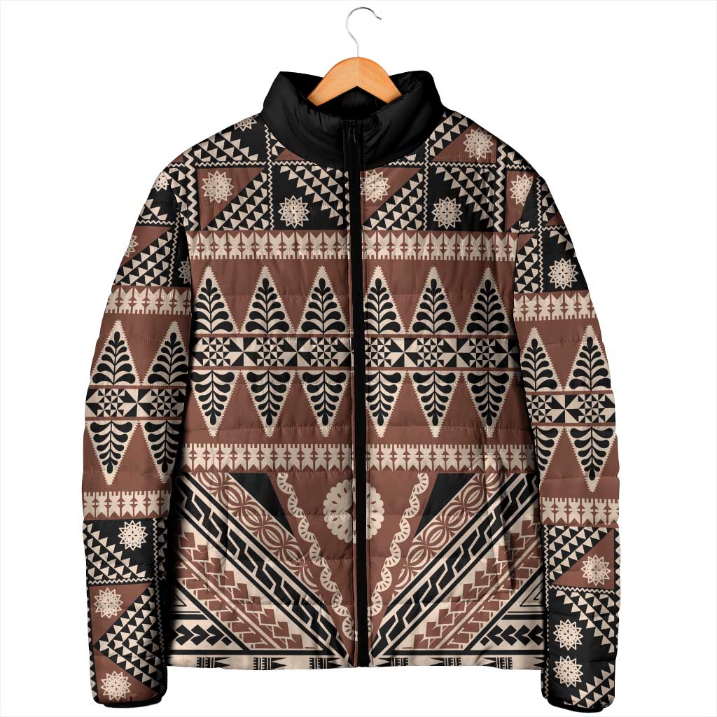 Vintage Bula Fiji Padded Jacket Brown Tapa Masi Motif - Polynesian Pride