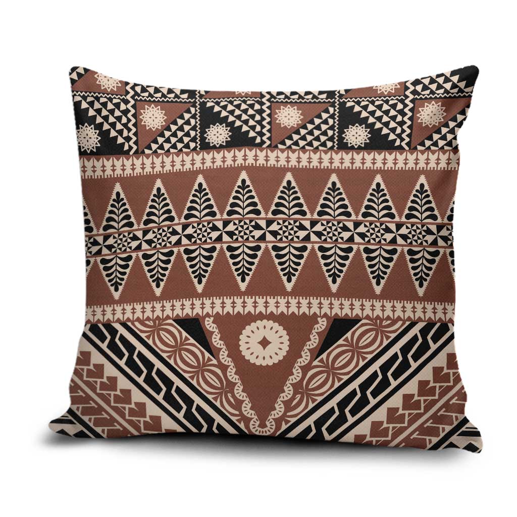 Vintage Bula Fiji Pillow Cover Brown Tapa Masi Motif - Polynesian Pride