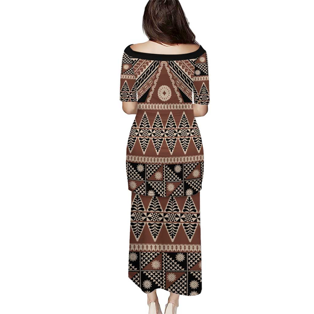 Vintage Bula Fiji Puletasi Brown Tapa Masi Motif