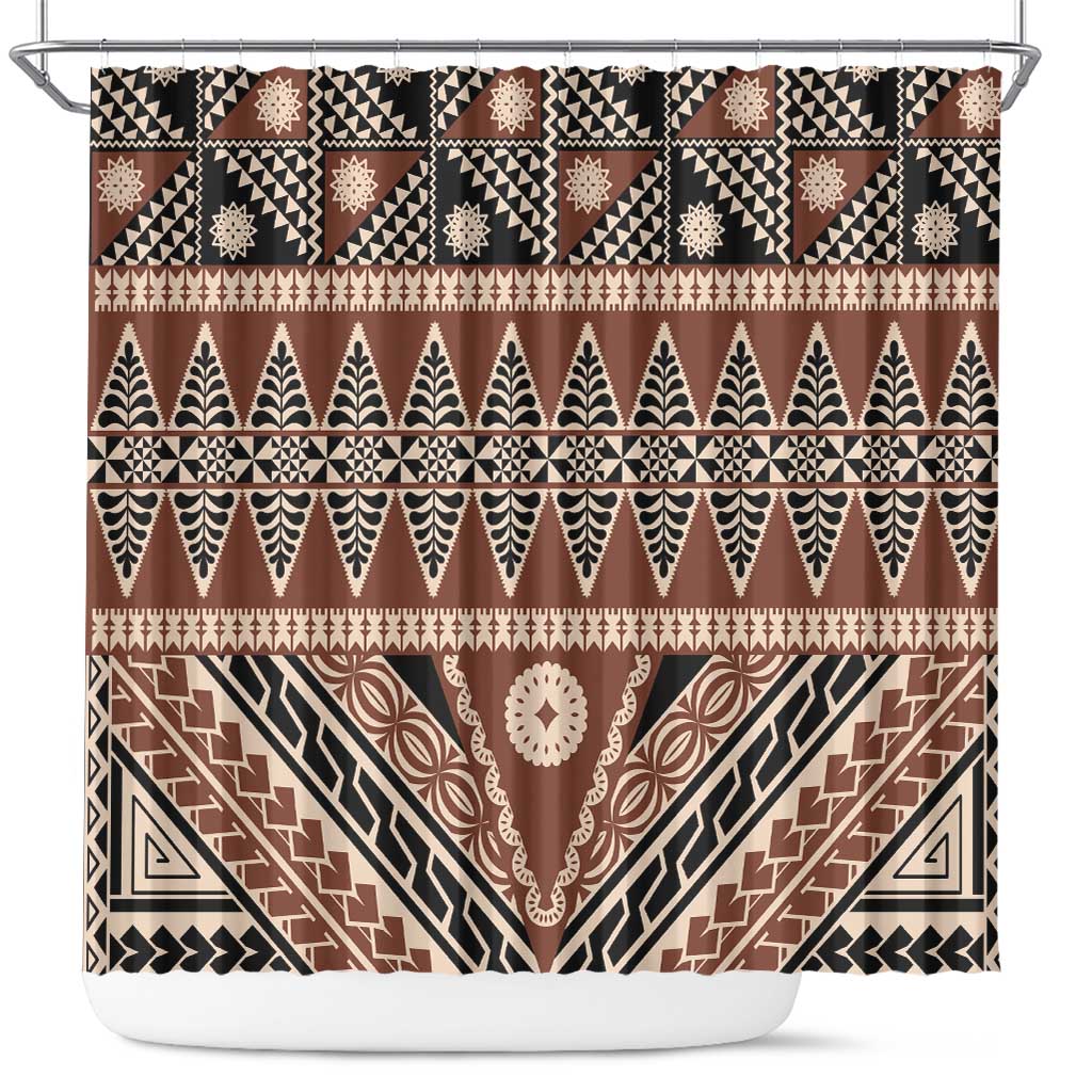 Vintage Bula Fiji Shower Curtain Brown Tapa Masi Motif