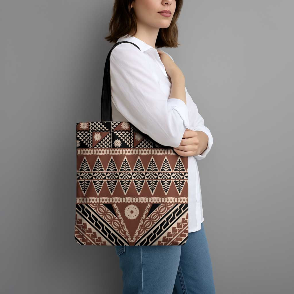 Vintage Bula Fiji Tote Bag Brown Tapa Masi Motif - Polynesian Pride