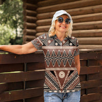 Vintage Bula Fiji Women Polo Shirt Brown Tapa Masi Motif