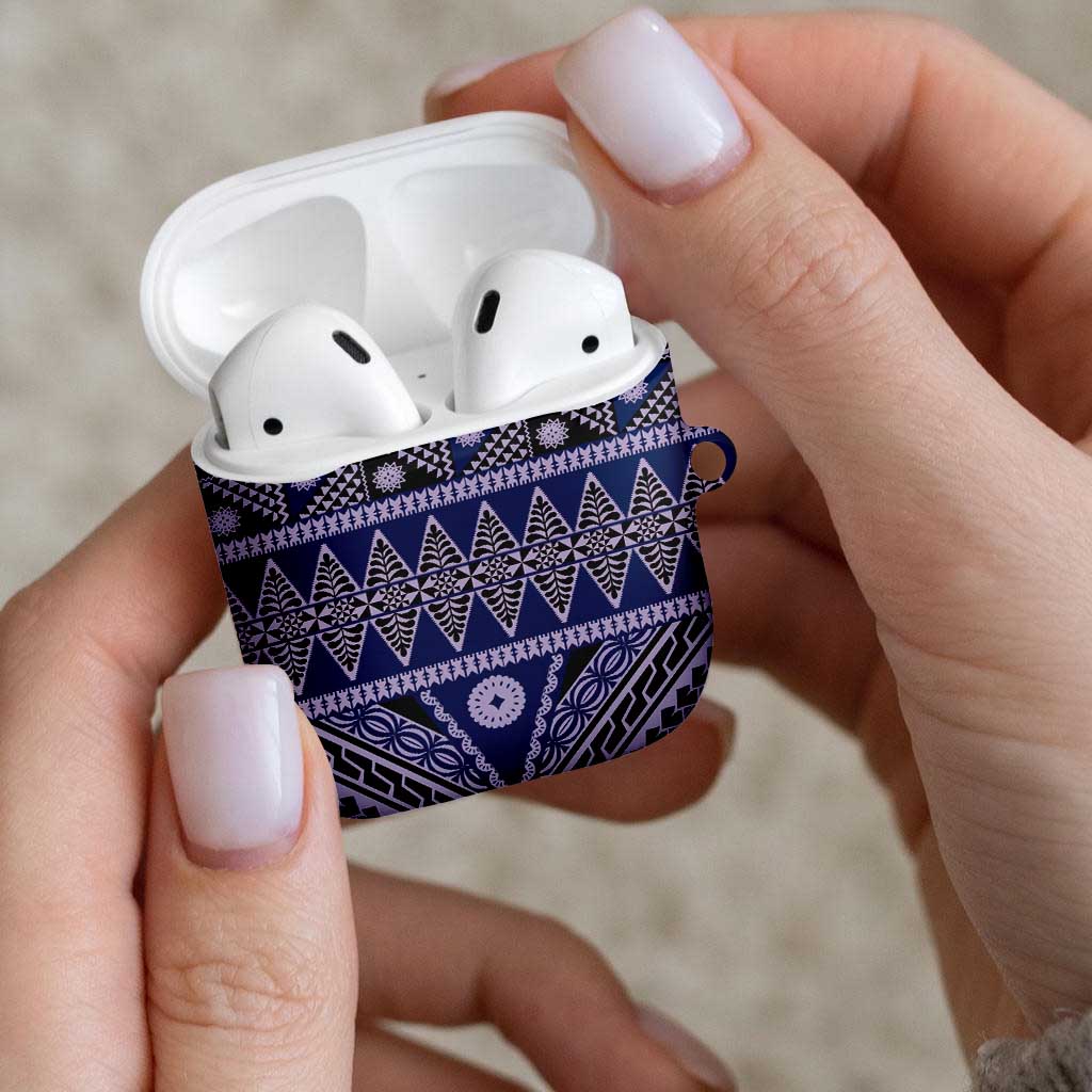 Vintage Bula Fiji AirPods Case Prussian Blue Tapa Masi Motif - Polynesian Pride