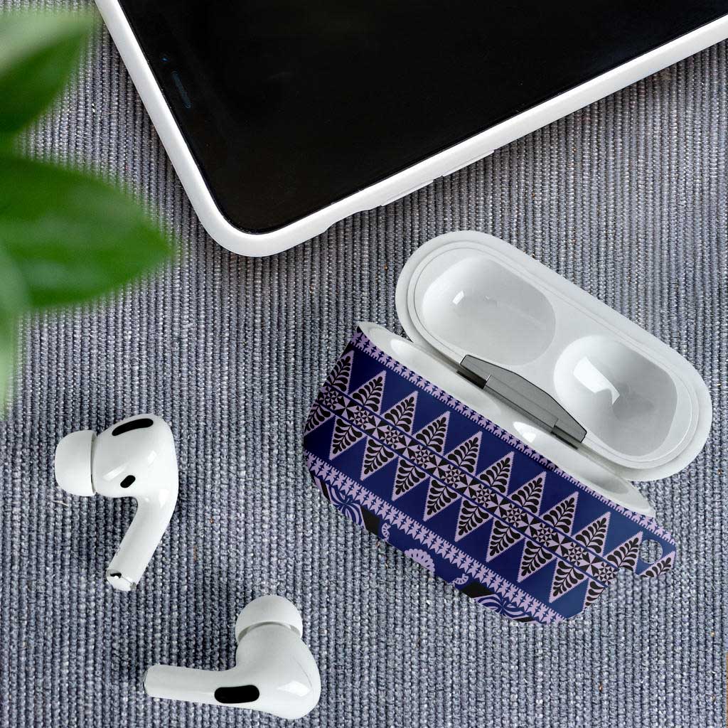 Vintage Bula Fiji AirPods Case Prussian Blue Tapa Masi Motif - Polynesian Pride