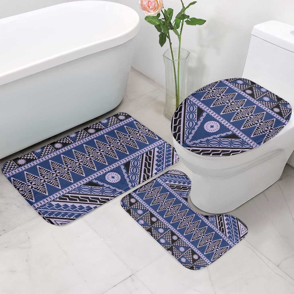 Vintage Bula Fiji Bathroom Set Prussian Blue Tapa Masi Motif - Polynesian Pride